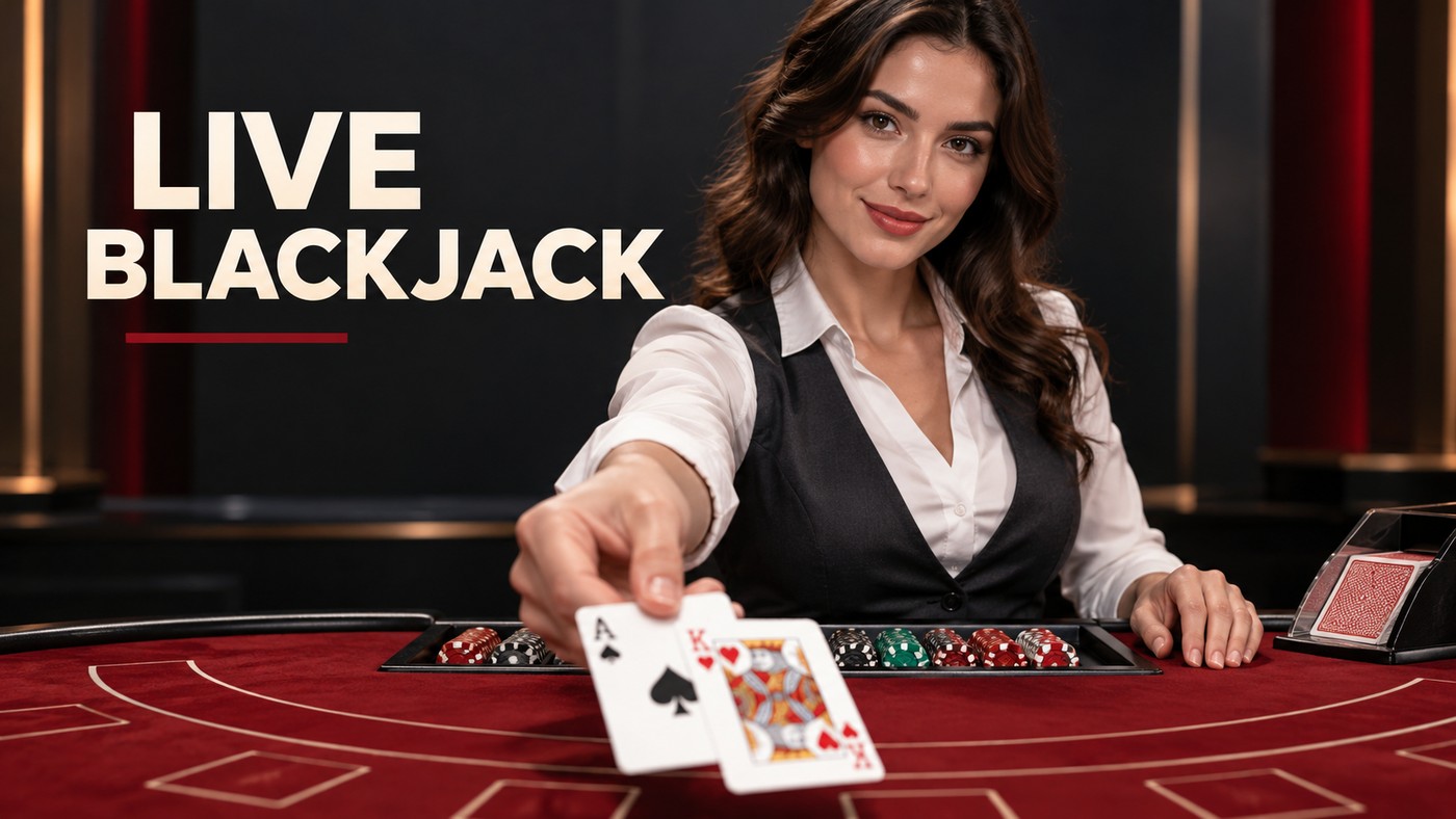 Conceptual illustration of one anonymous adult dealer offering cards across a blackjack table; not a named dealer or actual venue.