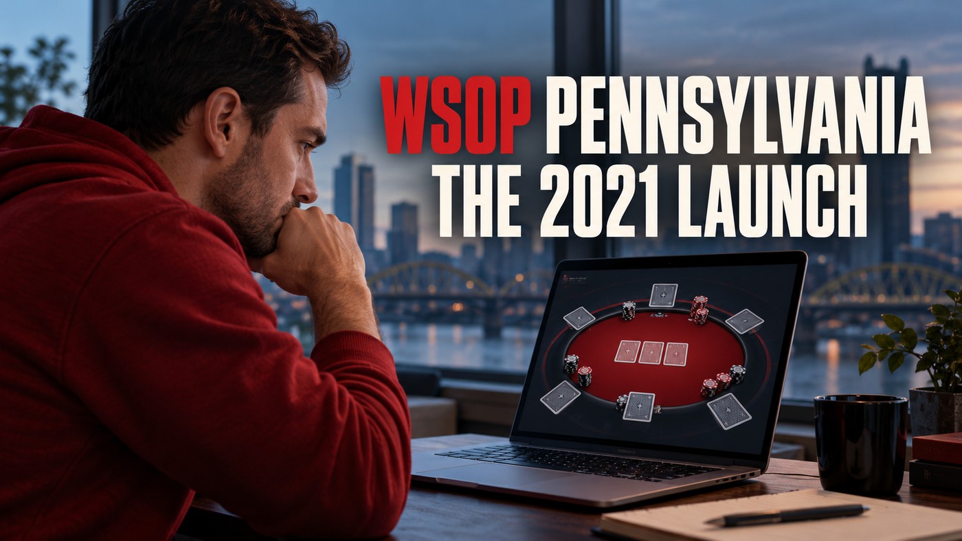 AI-generated conceptual illustration by Casino Education. People, settings and objects are illustrative; this is not a photograph of the actual named subjects, venue or event. Conceptual editorial illustration: One anonymous adult reads an abstract poker table on a laptop; not a photograph of a WSOP professional or a verified event.